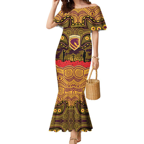 ANZAC Day Brisbane Broncos Family Matching Mermaid Dress and Hawaiian Shirt Military Memorial Aboriginal Indigenous Art
