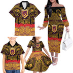 ANZAC Day Brisbane Broncos Family Matching Off The Shoulder Long Sleeve Dress and Hawaiian Shirt Military Memorial Aboriginal Indigenous Art