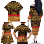 ANZAC Day Brisbane Broncos Family Matching Off The Shoulder Long Sleeve Dress and Hawaiian Shirt Military Memorial Aboriginal Indigenous Art