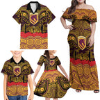 ANZAC Day Brisbane Broncos Family Matching Off Shoulder Maxi Dress and Hawaiian Shirt Military Memorial Aboriginal Indigenous Art