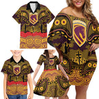 ANZAC Day Brisbane Broncos Family Matching Off Shoulder Short Dress and Hawaiian Shirt Military Memorial Aboriginal Indigenous Art