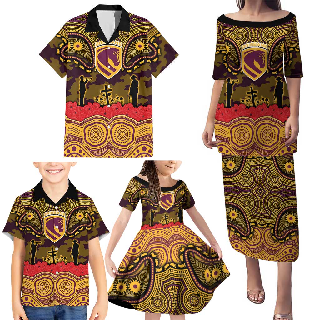 ANZAC Day Brisbane Broncos Family Matching Puletasi and Hawaiian Shirt Military Memorial Aboriginal Indigenous Art