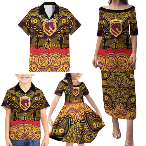 ANZAC Day Brisbane Broncos Family Matching Puletasi and Hawaiian Shirt Military Memorial Aboriginal Indigenous Art