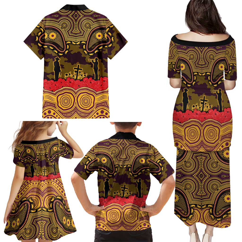 ANZAC Day Brisbane Broncos Family Matching Puletasi and Hawaiian Shirt Military Memorial Aboriginal Indigenous Art