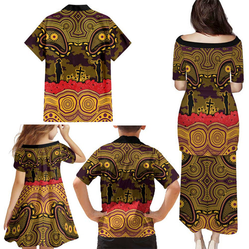 ANZAC Day Brisbane Broncos Family Matching Puletasi and Hawaiian Shirt Military Memorial Aboriginal Indigenous Art