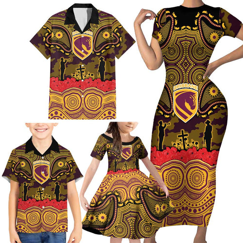 ANZAC Day Brisbane Broncos Family Matching Short Sleeve Bodycon Dress and Hawaiian Shirt Military Memorial Aboriginal Indigenous Art