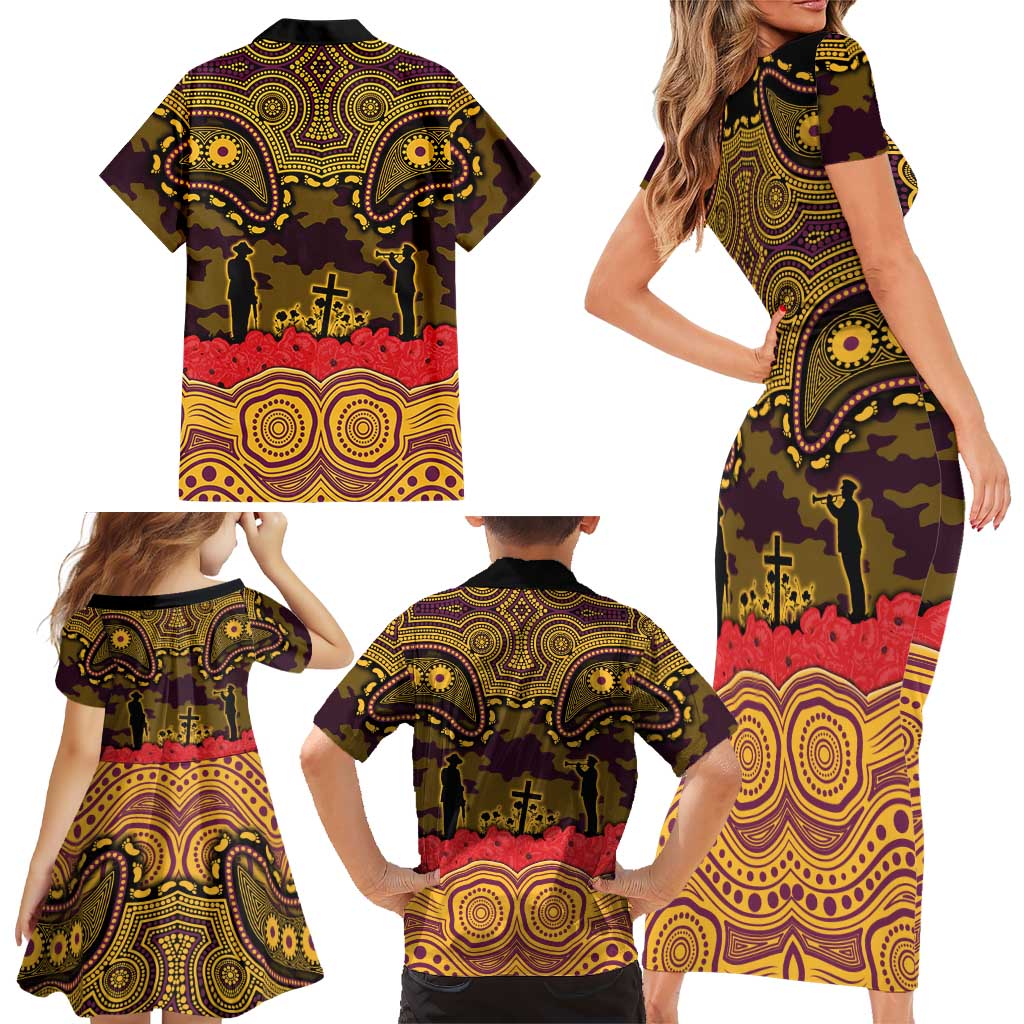 ANZAC Day Brisbane Broncos Family Matching Short Sleeve Bodycon Dress and Hawaiian Shirt Military Memorial Aboriginal Indigenous Art