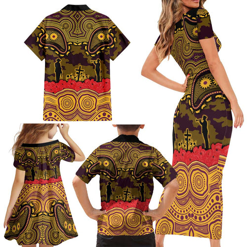 ANZAC Day Brisbane Broncos Family Matching Short Sleeve Bodycon Dress and Hawaiian Shirt Military Memorial Aboriginal Indigenous Art