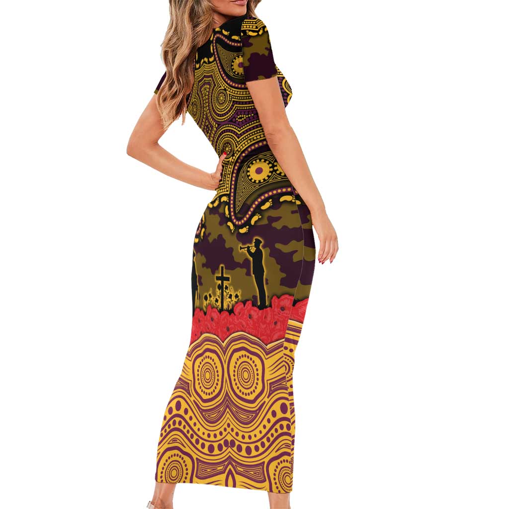 ANZAC Day Brisbane Broncos Family Matching Short Sleeve Bodycon Dress and Hawaiian Shirt Military Memorial Aboriginal Indigenous Art