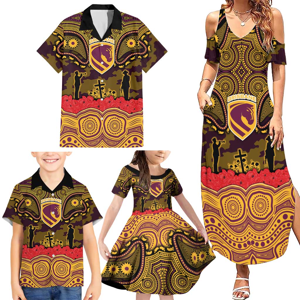 ANZAC Day Brisbane Broncos Family Matching Summer Maxi Dress and Hawaiian Shirt Military Memorial Aboriginal Indigenous Art