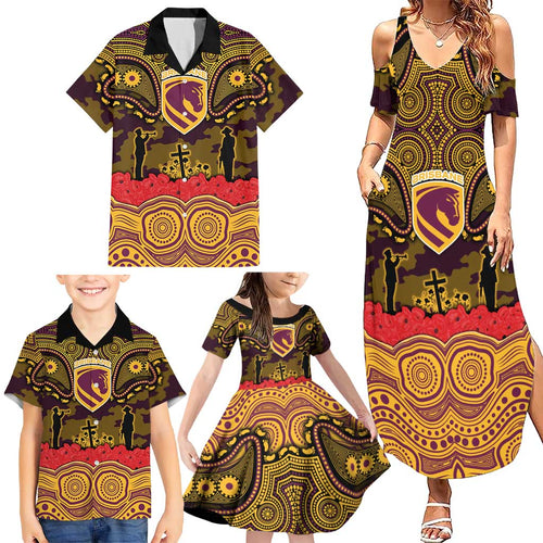 ANZAC Day Brisbane Broncos Family Matching Summer Maxi Dress and Hawaiian Shirt Military Memorial Aboriginal Indigenous Art