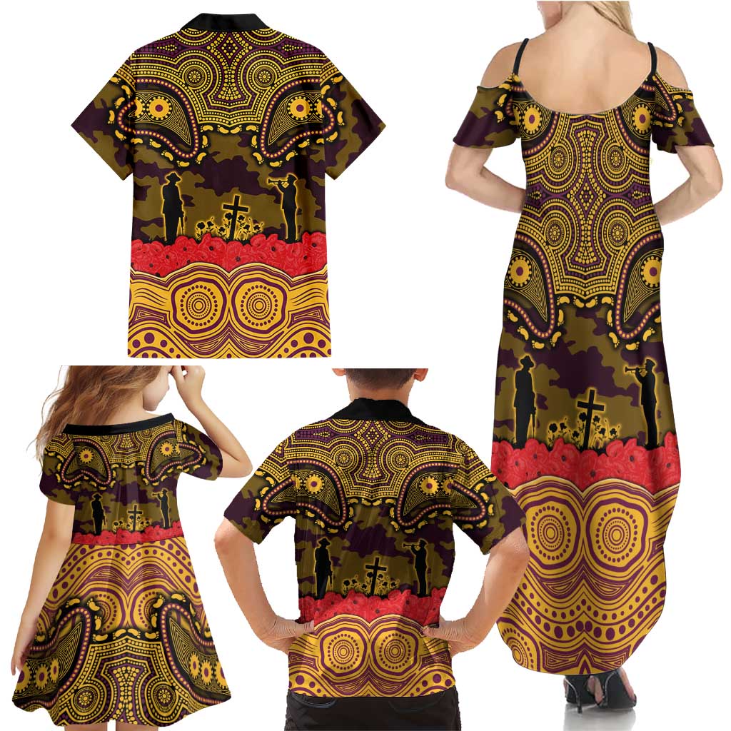 ANZAC Day Brisbane Broncos Family Matching Summer Maxi Dress and Hawaiian Shirt Military Memorial Aboriginal Indigenous Art