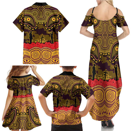 ANZAC Day Brisbane Broncos Family Matching Summer Maxi Dress and Hawaiian Shirt Military Memorial Aboriginal Indigenous Art