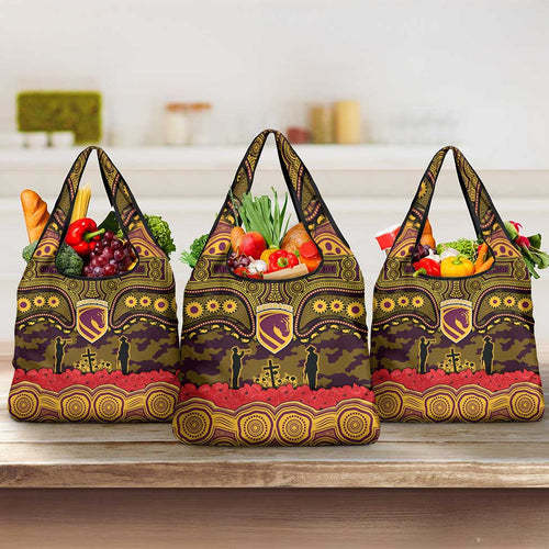 ANZAC Day Brisbane Broncos Grocery Bag Military Memorial Aboriginal Indigenous Art