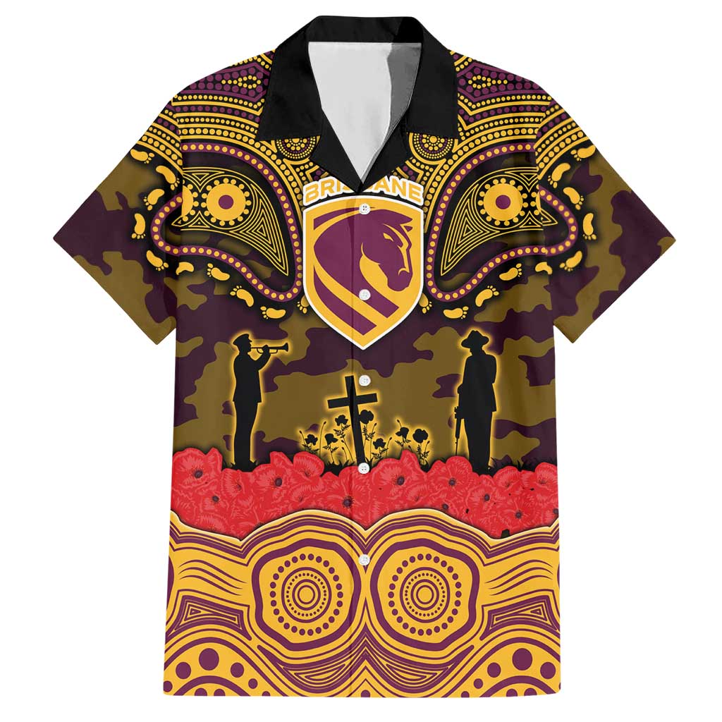 ANZAC Day Brisbane Broncos Hawaiian Shirt Military Memorial Aboriginal Indigenous Art