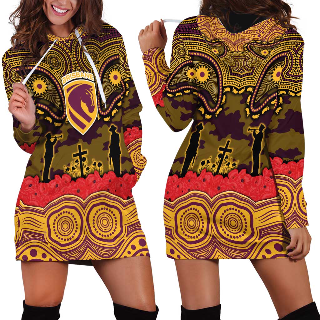 ANZAC Day Brisbane Broncos Hoodie Dress Military Memorial Aboriginal Indigenous Art