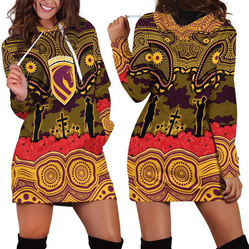 ANZAC Day Brisbane Broncos Hoodie Dress Military Memorial Aboriginal Indigenous Art