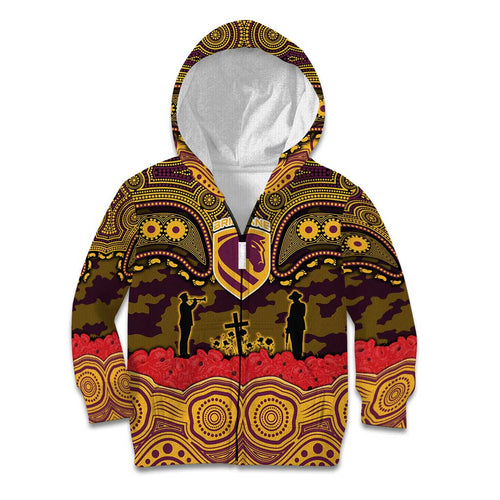 ANZAC Day Brisbane Broncos Kid Hoodie Military Memorial Aboriginal Indigenous Art