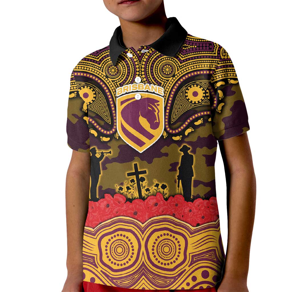 ANZAC Day Brisbane Broncos Kid Polo Shirt Military Memorial Aboriginal Indigenous Art