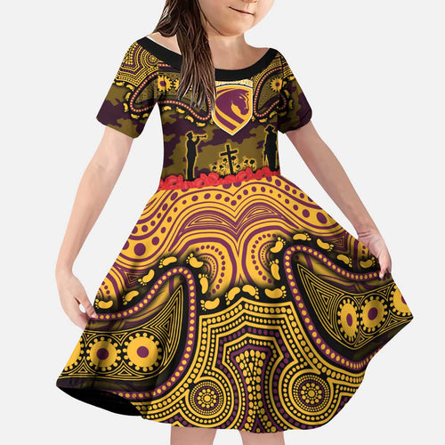 ANZAC Day Brisbane Broncos Kid Short Sleeve Dress Military Memorial Aboriginal Indigenous Art