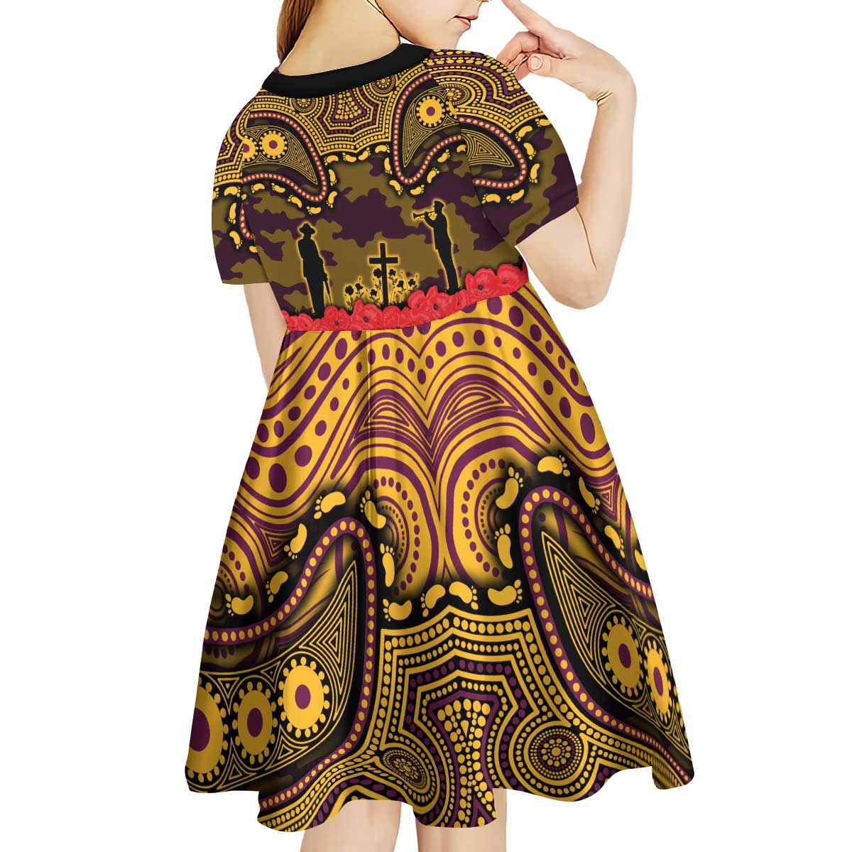 ANZAC Day Brisbane Broncos Kid Short Sleeve Dress Military Memorial Aboriginal Indigenous Art