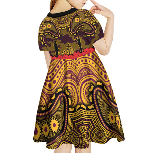 ANZAC Day Brisbane Broncos Kid Short Sleeve Dress Military Memorial Aboriginal Indigenous Art