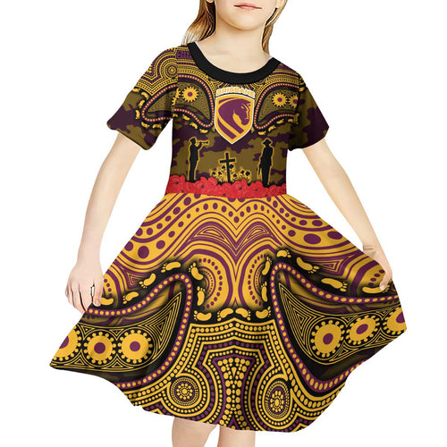 ANZAC Day Brisbane Broncos Kid Short Sleeve Dress Military Memorial Aboriginal Indigenous Art