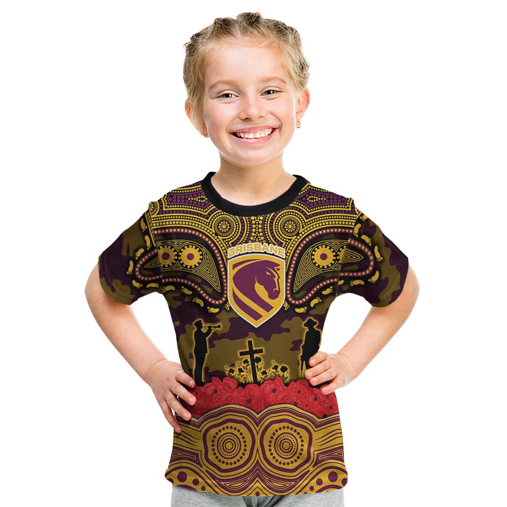 ANZAC Day Brisbane Broncos Kid T Shirt Military Memorial Aboriginal Indigenous Art