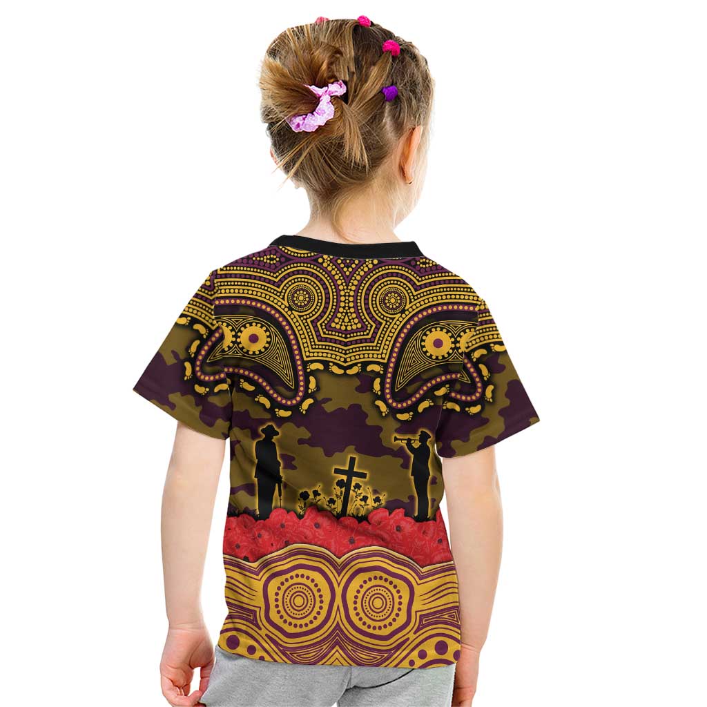 ANZAC Day Brisbane Broncos Kid T Shirt Military Memorial Aboriginal Indigenous Art