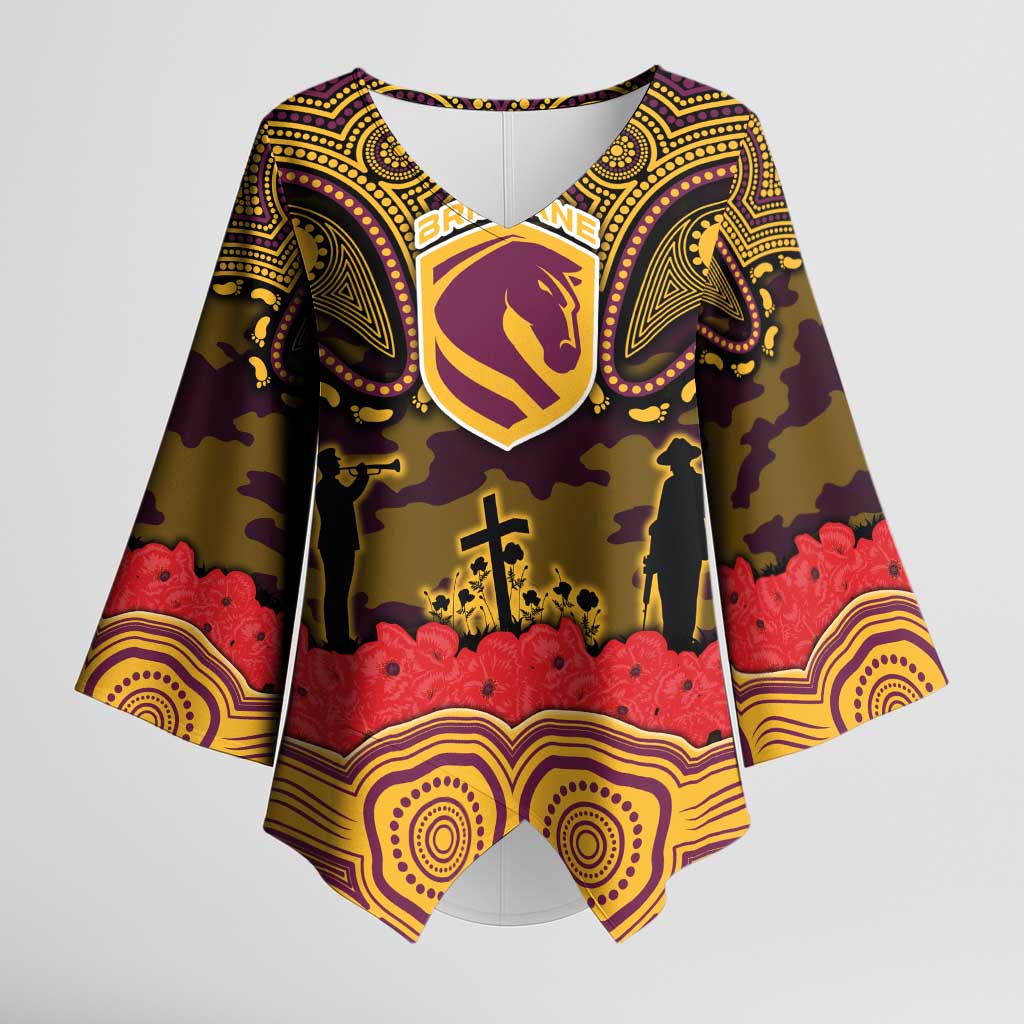 ANZAC Day Brisbane Broncos Kimono Sleeve Blouse Military Memorial Aboriginal Indigenous Art