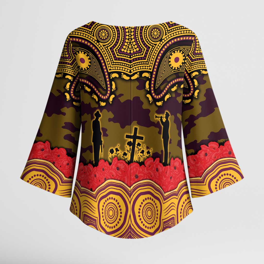 ANZAC Day Brisbane Broncos Kimono Sleeve Blouse Military Memorial Aboriginal Indigenous Art