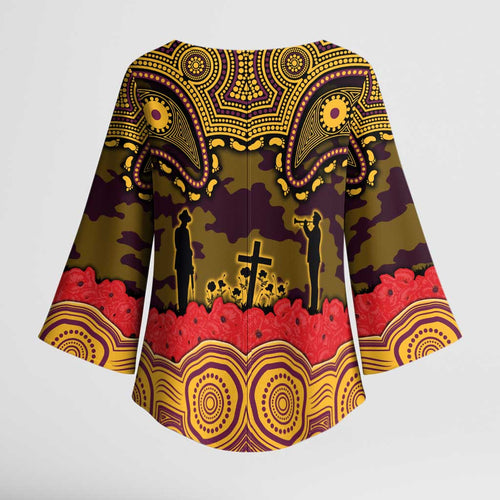 ANZAC Day Brisbane Broncos Kimono Sleeve Blouse Military Memorial Aboriginal Indigenous Art