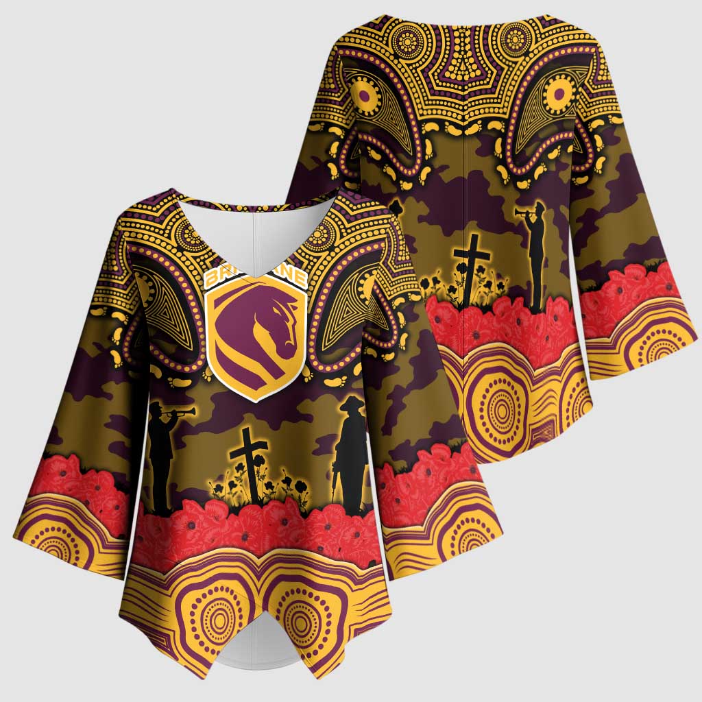 ANZAC Day Brisbane Broncos Kimono Sleeve Blouse Military Memorial Aboriginal Indigenous Art