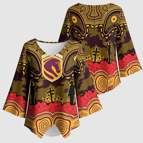 ANZAC Day Brisbane Broncos Kimono Sleeve Blouse Military Memorial Aboriginal Indigenous Art