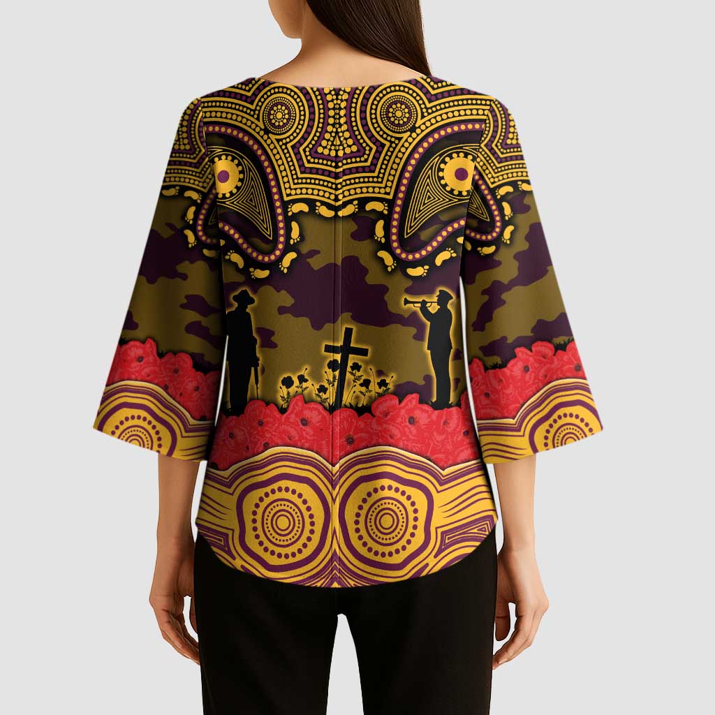 ANZAC Day Brisbane Broncos Kimono Sleeve Blouse Military Memorial Aboriginal Indigenous Art