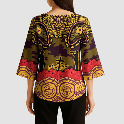 ANZAC Day Brisbane Broncos Kimono Sleeve Blouse Military Memorial Aboriginal Indigenous Art