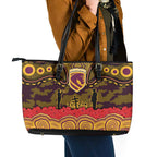 ANZAC Day Brisbane Broncos Leather Tote Bag Military Memorial Aboriginal Indigenous Art