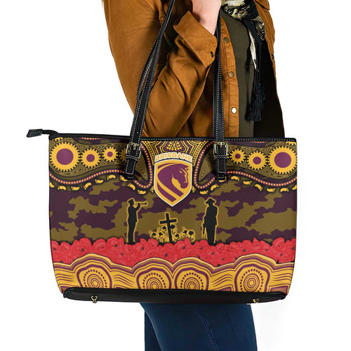 ANZAC Day Brisbane Broncos Leather Tote Bag Military Memorial Aboriginal Indigenous Art