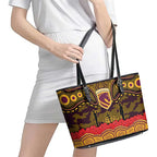 ANZAC Day Brisbane Broncos Leather Tote Bag Military Memorial Aboriginal Indigenous Art