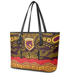 ANZAC Day Brisbane Broncos Leather Tote Bag Military Memorial Aboriginal Indigenous Art