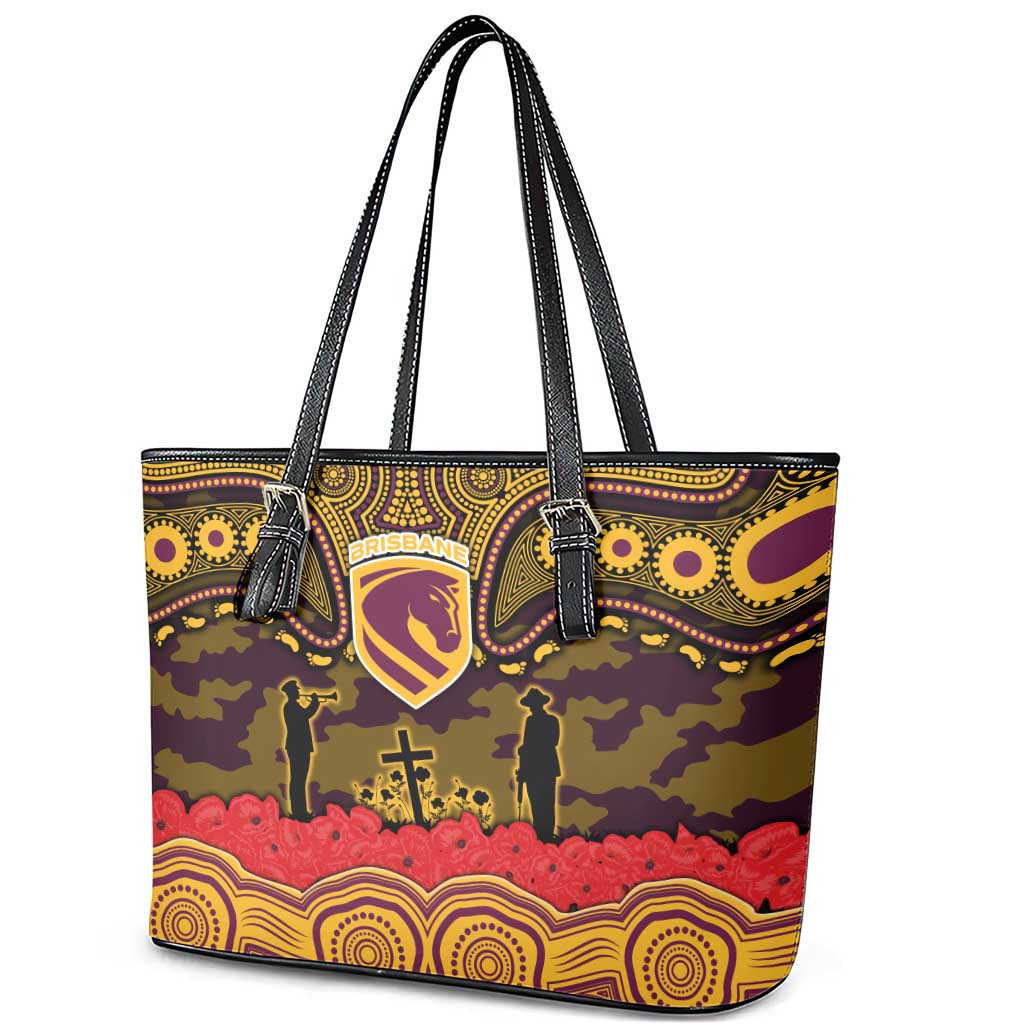 ANZAC Day Brisbane Broncos Leather Tote Bag Military Memorial Aboriginal Indigenous Art