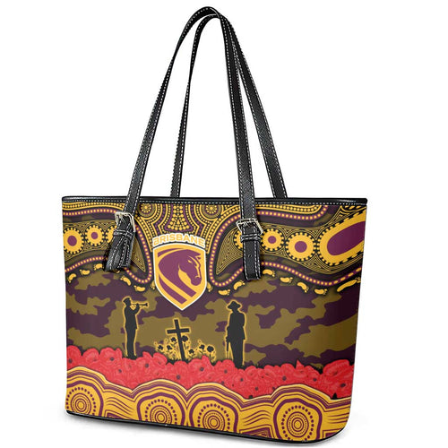 ANZAC Day Brisbane Broncos Leather Tote Bag Military Memorial Aboriginal Indigenous Art