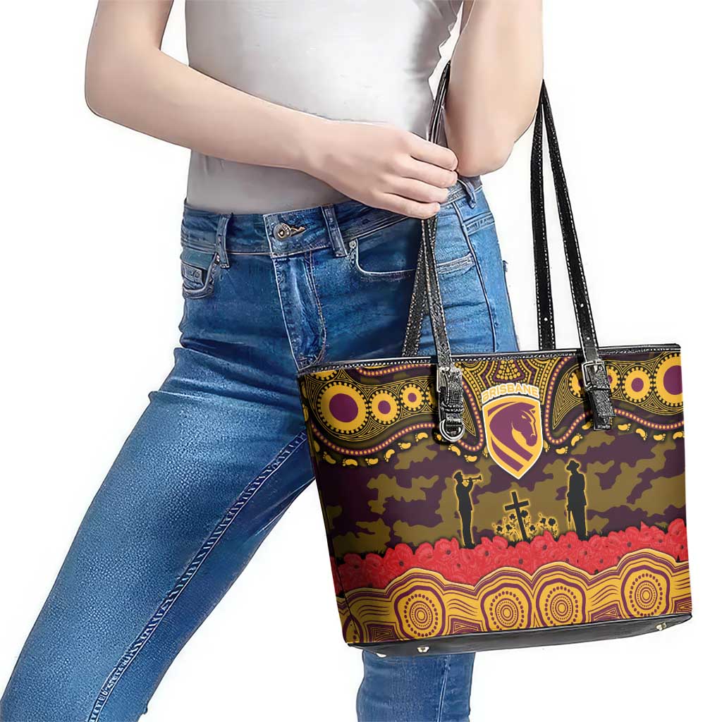ANZAC Day Brisbane Broncos Leather Tote Bag Military Memorial Aboriginal Indigenous Art