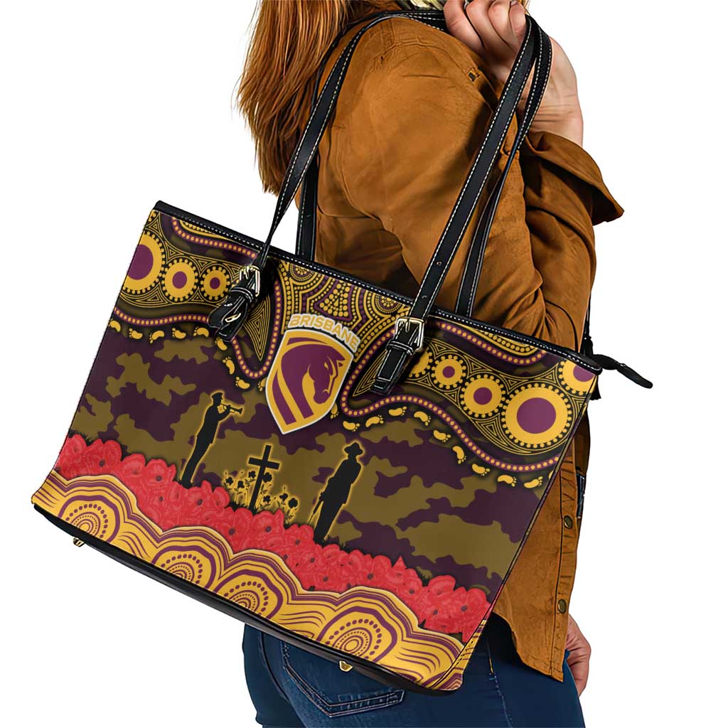 ANZAC Day Brisbane Broncos Leather Tote Bag Military Memorial Aboriginal Indigenous Art