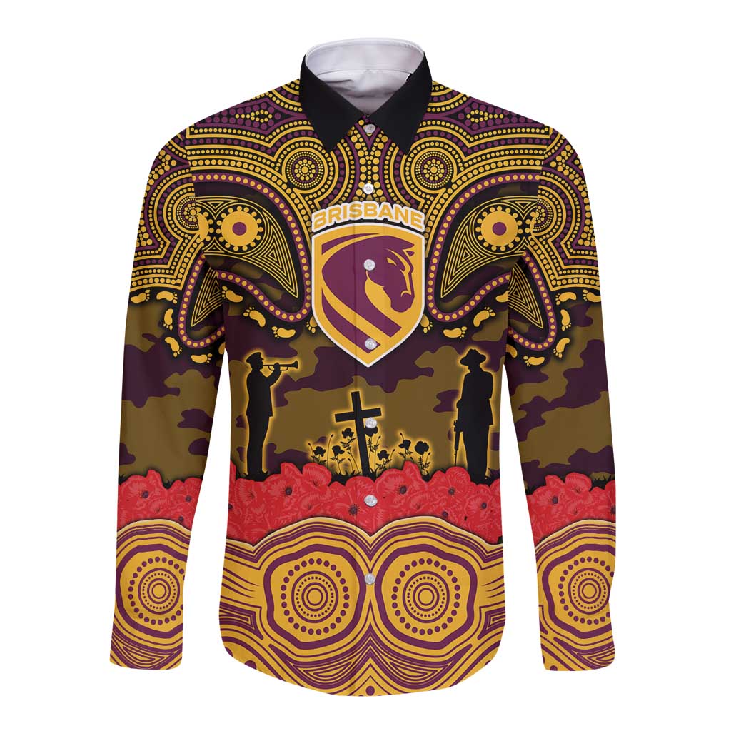ANZAC Day Brisbane Broncos Long Sleeve Button Shirt Military Memorial Aboriginal Indigenous Art