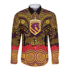 ANZAC Day Brisbane Broncos Long Sleeve Button Shirt Military Memorial Aboriginal Indigenous Art