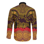 ANZAC Day Brisbane Broncos Long Sleeve Button Shirt Military Memorial Aboriginal Indigenous Art