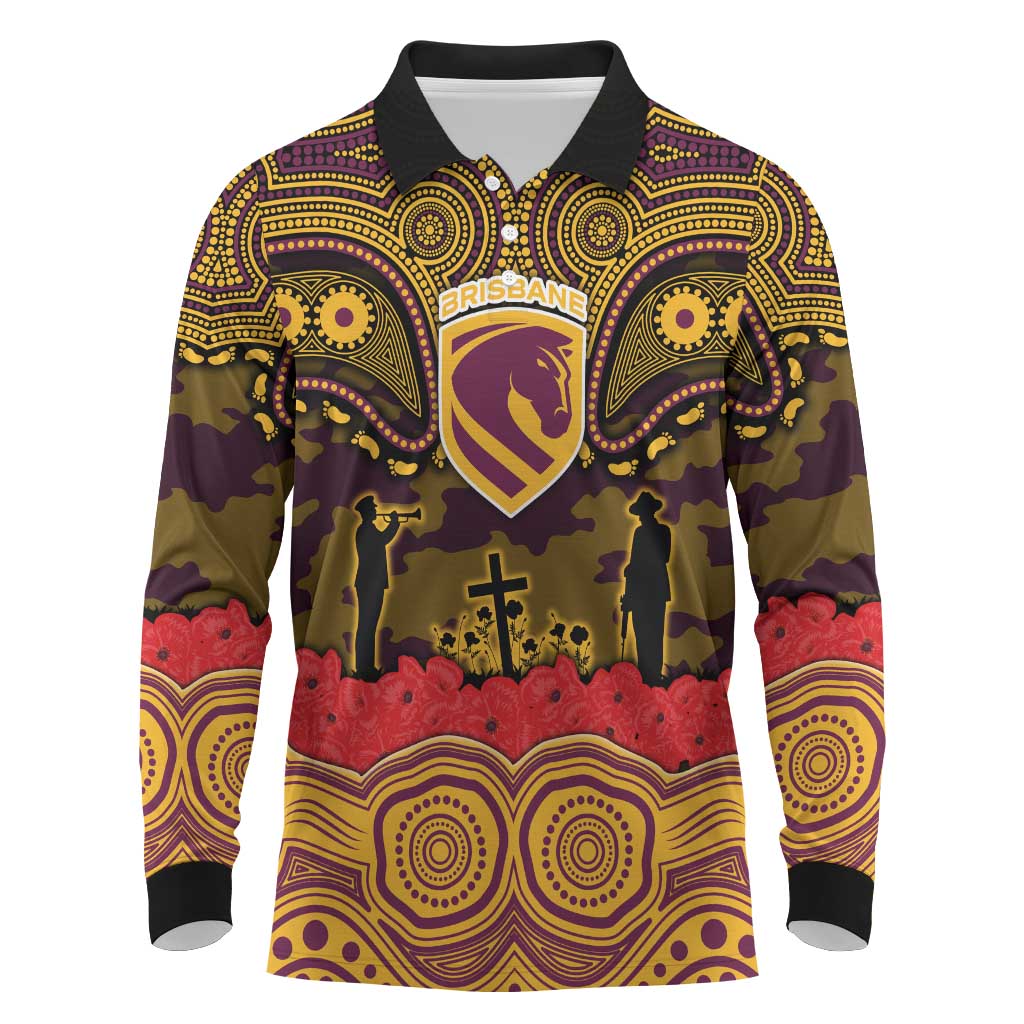 ANZAC Day Brisbane Broncos Long Sleeve Polo Shirt Military Memorial Aboriginal Indigenous Art