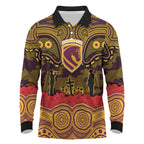 ANZAC Day Brisbane Broncos Long Sleeve Polo Shirt Military Memorial Aboriginal Indigenous Art