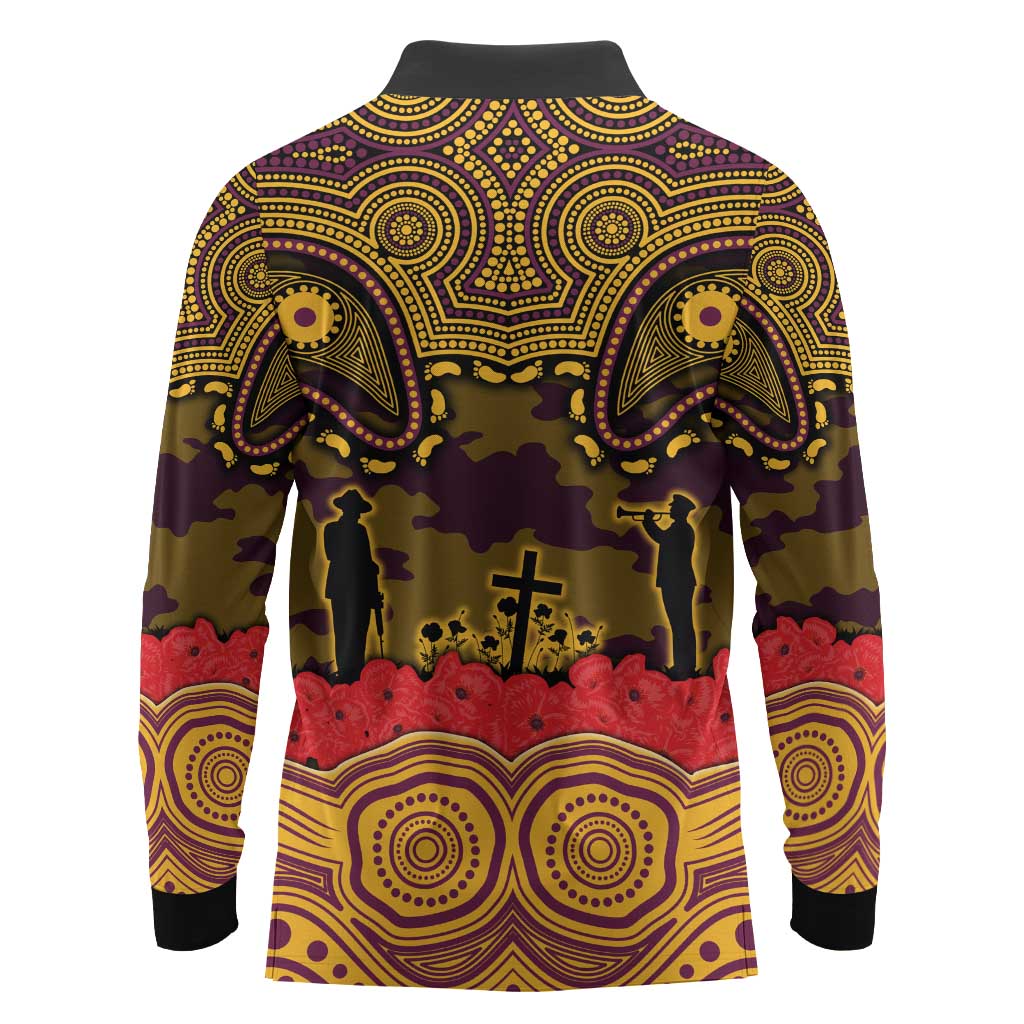 ANZAC Day Brisbane Broncos Long Sleeve Polo Shirt Military Memorial Aboriginal Indigenous Art